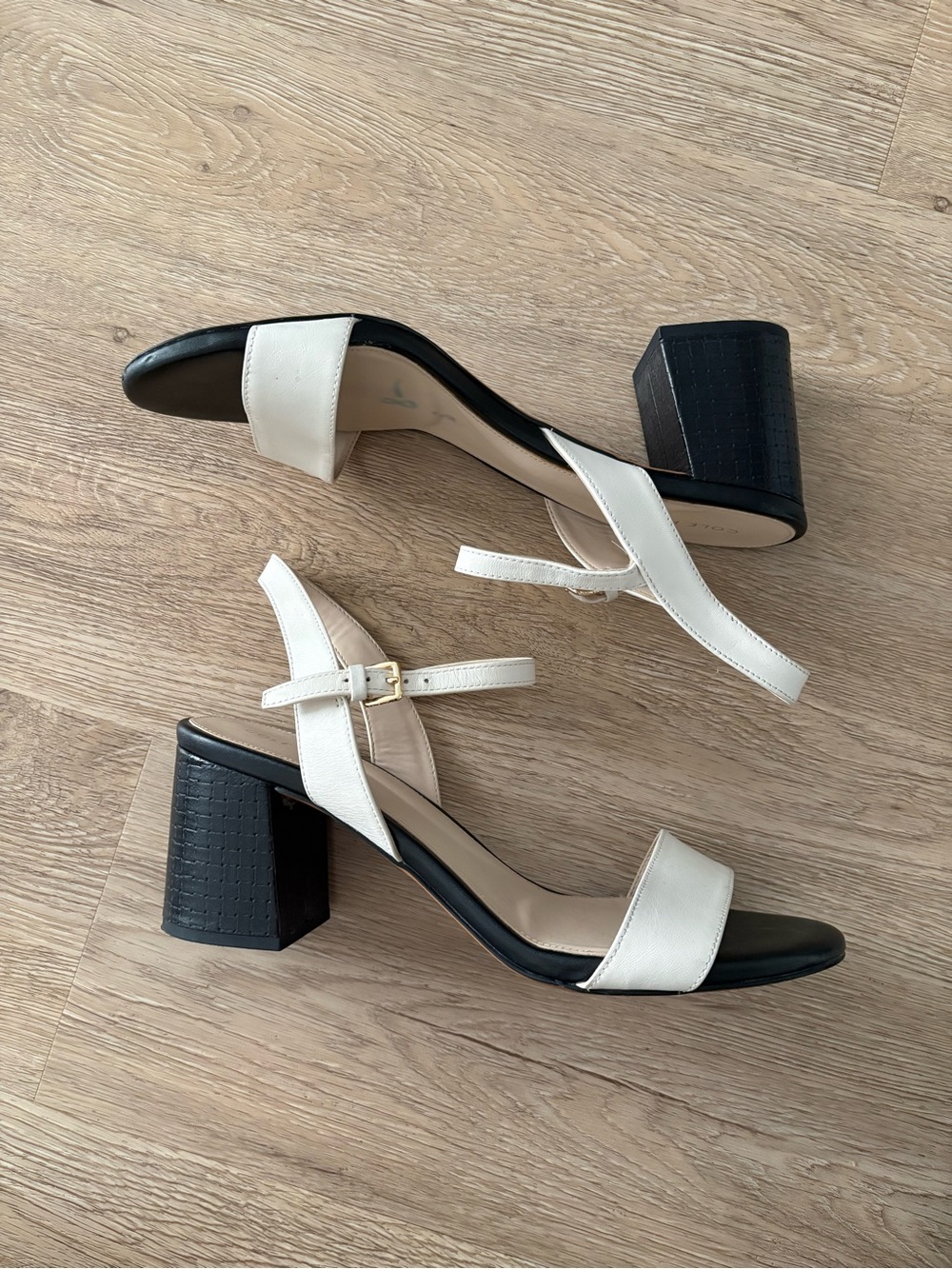 Cole Haan Josie Black and White Block Heel Sandals